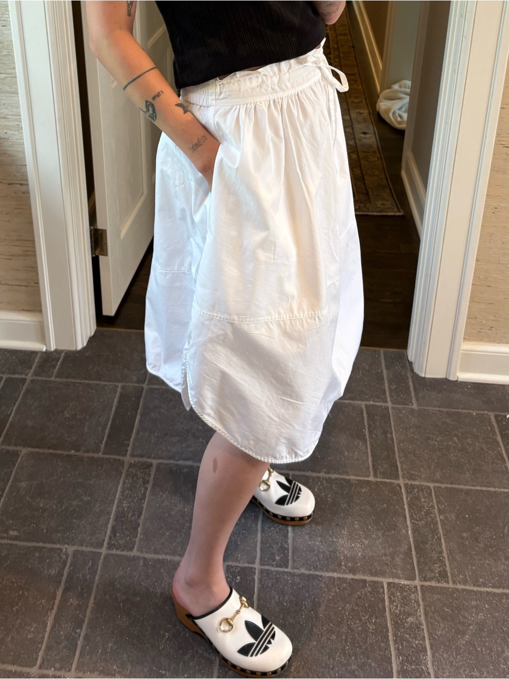 Vince White Drawstring Midi Skirt